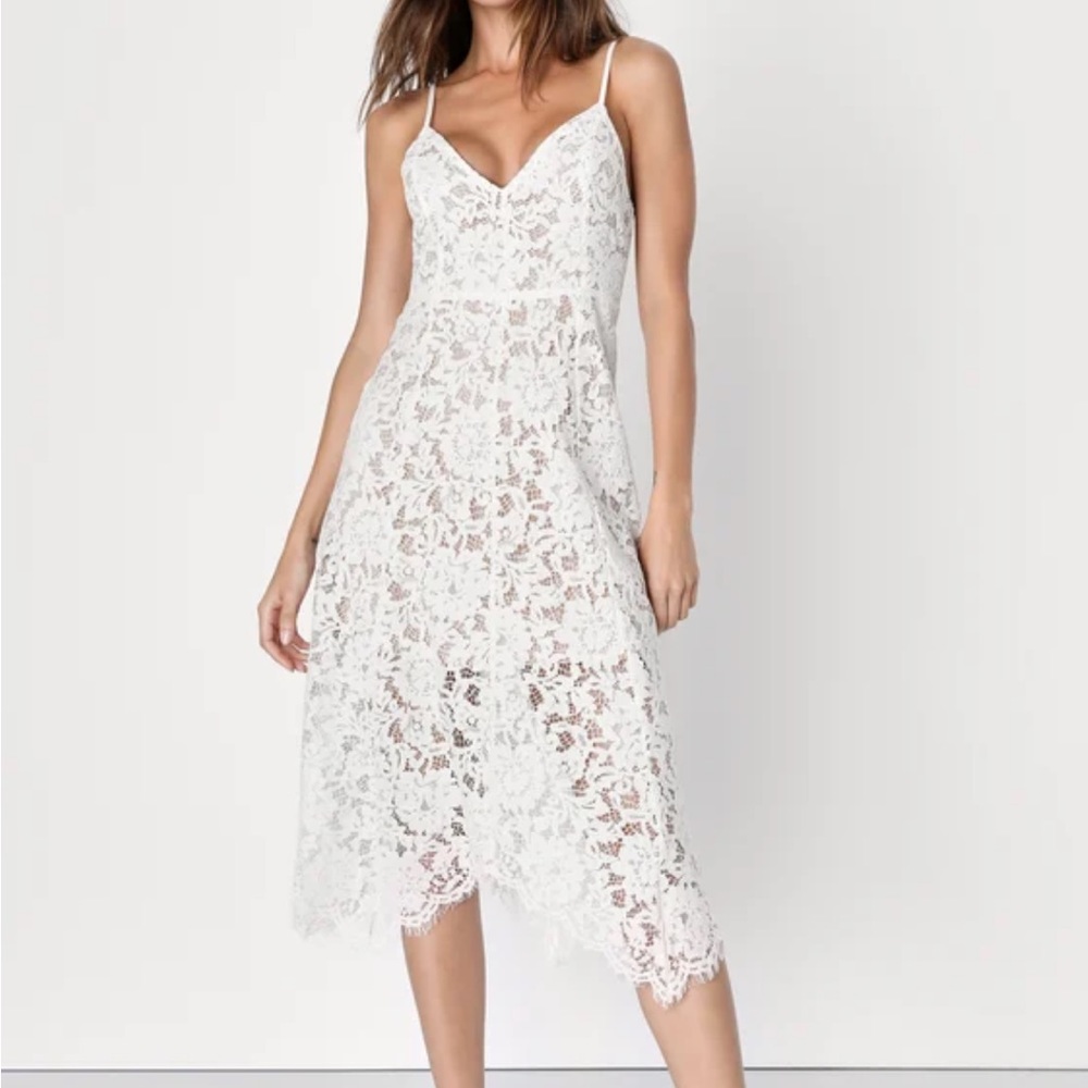 One Wish White Lace Midi Dress